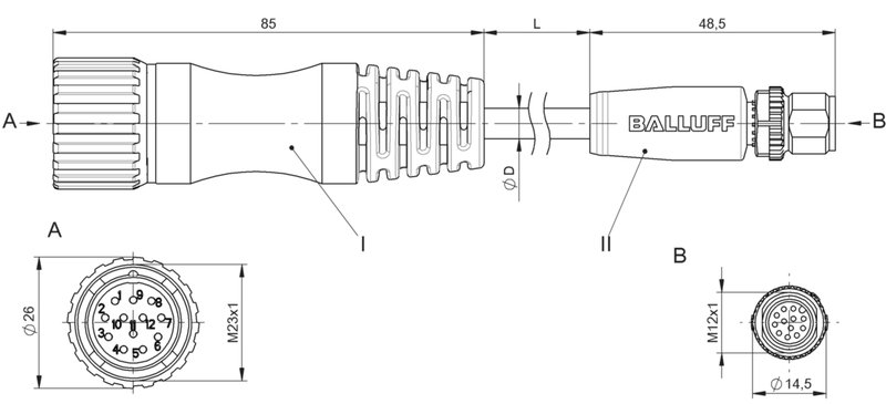 Соединительный кабель Balluff BCC M61C-M41C-3E-675-PX0C25-010
