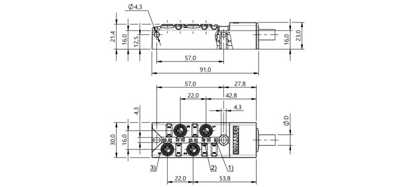 Распределительная коробка Balluff BPI 4M303P-5K-B0-KPX60-150