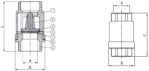 Клапан обратный дисковый резьбовой из нержавеющей стали Genebre 2416-02 Ру63 Ду8 (PN63 DN8 )