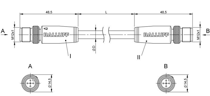 Соединительный кабель Balluff BCC M415-M415-6A-330-PS85N6-020
