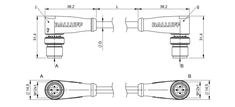 Соединительный кабель Balluff BCC M424-M424-6D-366-EX64N9-020
