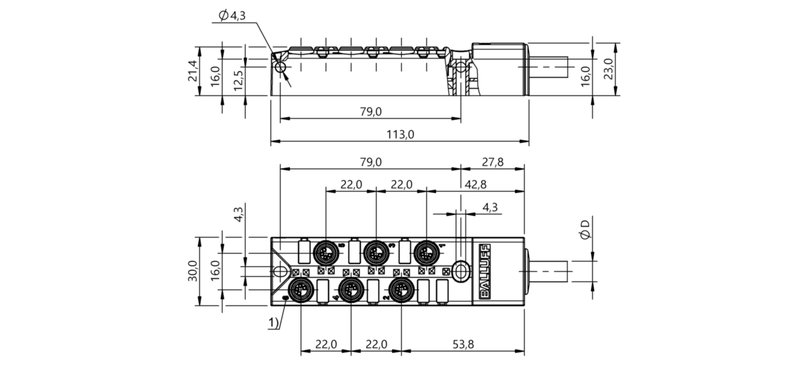 Распределительная коробка Balluff BPI 6M3040-5K-B0-KPXE0-050