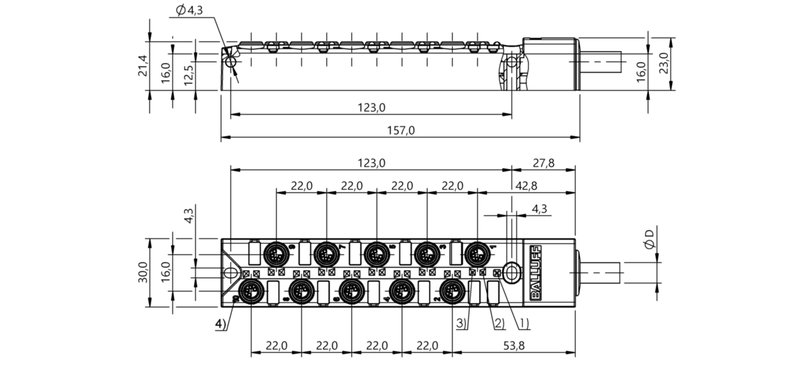 Распределительная коробка Balluff BPI AM304P-5K-B0-KPXP0-150