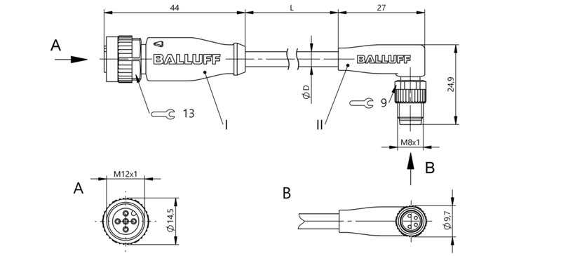 Соединительный кабель Balluff BCC M415-M324-3F-606-PX44T2-010