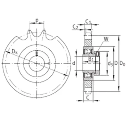 Звездочка однорядная натяжная на шариковых подшипниках для цепи Sati 12B, Z=13, 3/4"x7/16" PC11013 (PHC 12B-1 B13)