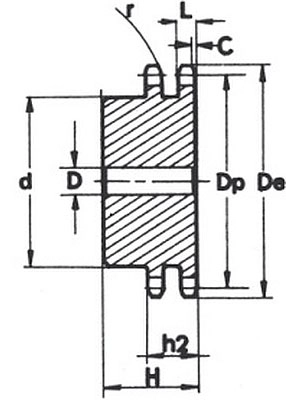 Звездочка двухрядная под расточку со ступицей c калеными зубьями для цепи Sati 08B-2, Z=18 PD09T18