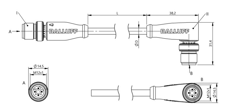 Соединительный кабель Balluff BCC M414-M424-6D-366-EX64N9-600