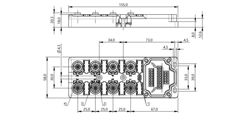 Распределительная коробка Balluff BPI 8M4A5P-2K-00-TP0N