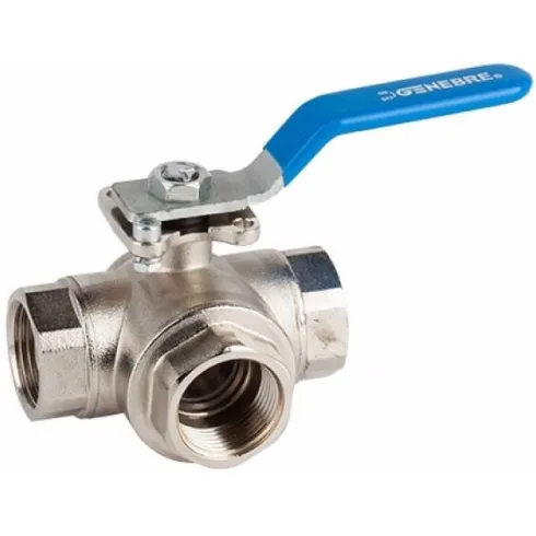 Кран шаровой трехходовой с ISO-фланцем латунный резьбовой Genebre 3272E-05 Ру25 Ду20 (PN25 DN20)