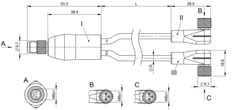 Y-образный распределитель Balluff BCC W314-W323-W323-U2050-003