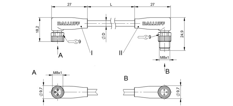 Соединительный кабель Balluff BCC M323-M323-30-602-PX43T2-010