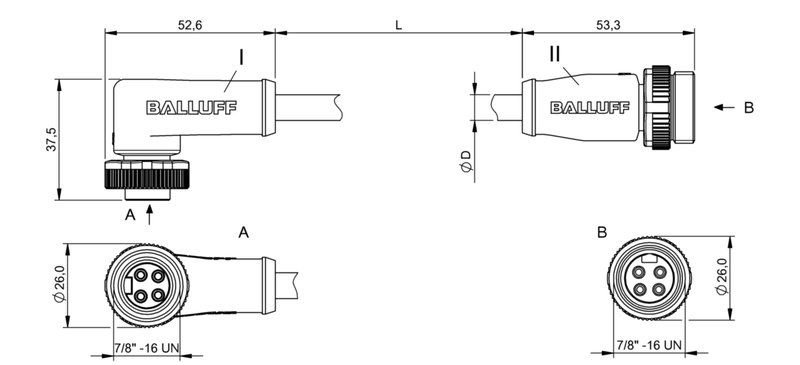 Соединительный кабель Balluff BCC A324-A314-30-304-EX44W6-050