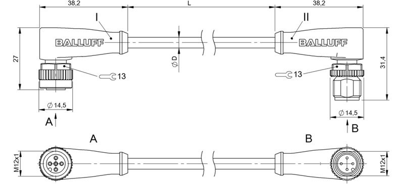 Соединительный кабель Balluff BCC M425-M424-3A-650-PW3434-030
