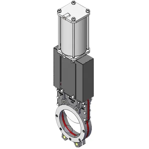 Задвижка шиберная из нержавеющей стали межфланцевая с пневмоприводом СМО UB-021-02-0900-Ру3-SsM-D/A-E ( PN3 DN900)