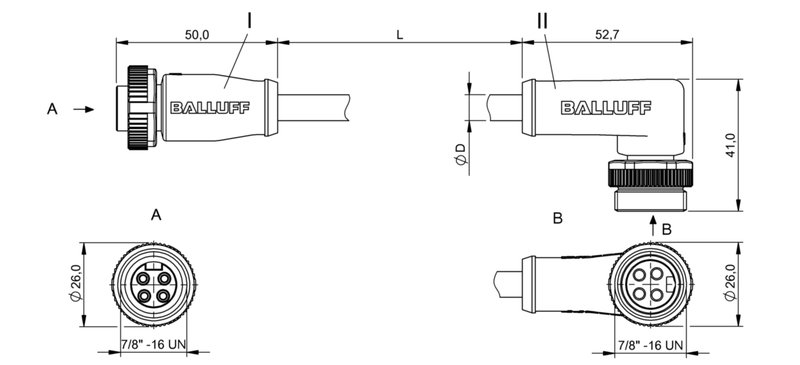 Соединительный кабель Balluff BCC A314-A324-30-304-EX44W6-100