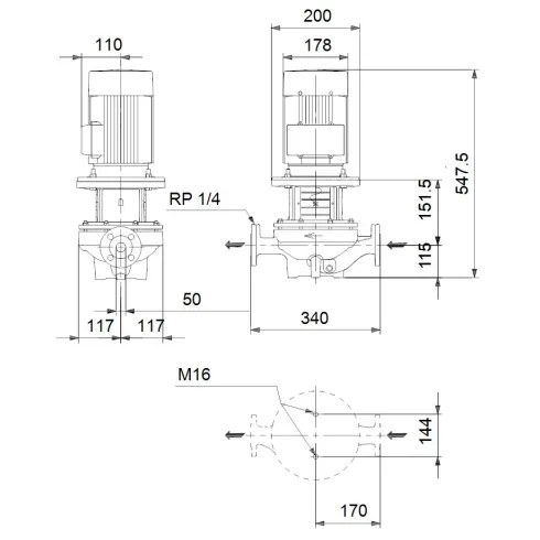 Центробежный насос 1,5 квт Grundfos TP 50-190/2 A-F-A-BAQE-HX1 96086974