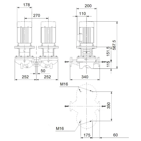 Сдвоенный центробежный насос 2,2 квт Grundfos TPD 50-240/2 A-F-A-BAQE-IX1 96087231