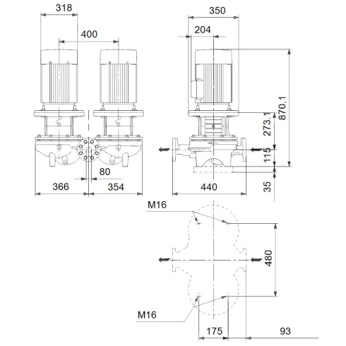 Сдвоенный центробежный насос 11 квт Grundfos TPD 80-330/2 A-F-A-BAQE-NX1 96108772