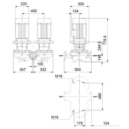 Сдвоенный центробежный насос 5,5 квт Grundfos TPD 100-200/2 A-F-A-BAQE-LX1 96109230