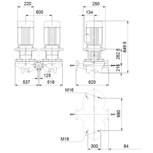 Сдвоенный центробежный насос 4 квт Grundfos TPD 125-110/4 A-F-B-BAQE-KX3 96109611