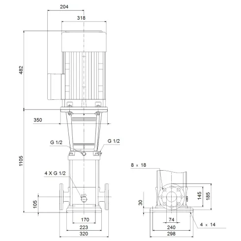 Многоступенчатый вертикальный насос Grundfos CR 32-8 A-F-A-E-HQQE 96122021