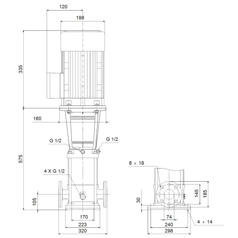 Многоступенчатый вертикальный насос Grundfos CR 32-2-2 A-F-A-V-HQQV 96122036