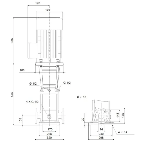 Многоступенчатый вертикальный насос Grundfos CRN 32-2-2 A-F-A-E-HQQE 96122352