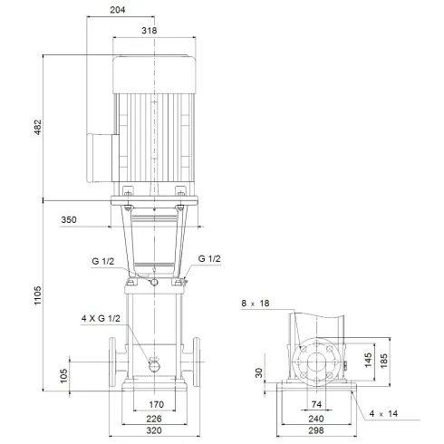 Многоступенчатый вертикальный насос Grundfos CRN 32-8-2 A-F-A-E-HQQE 96122364