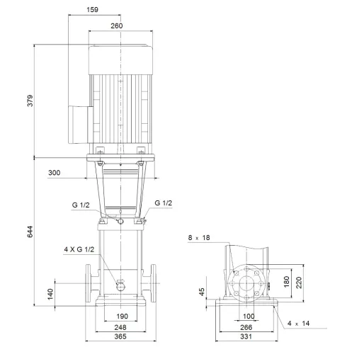 Многоступенчатый вертикальный насос Grundfos CR 64-2-2 A-F-A-E-HQQE 96123528