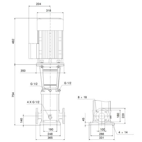 Многоступенчатый вертикальный насос Grundfos CR 64-2 A-F-A-E-HQQE 96123530
