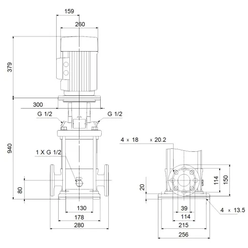 Многоступенчатый вертикальный насос Grundfos CR 10-20 A-FJ-A-E-HQQE 96501224