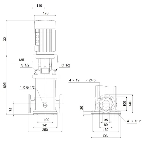 Многоступенчатый вертикальный насос Grundfos CR 1-36 A-FGJ-A-E-HQQE 96513340
