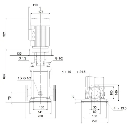 Многоступенчатый вертикальный насос Grundfos CR 3-25 A-FGJ-A-E-HQQE 96513347