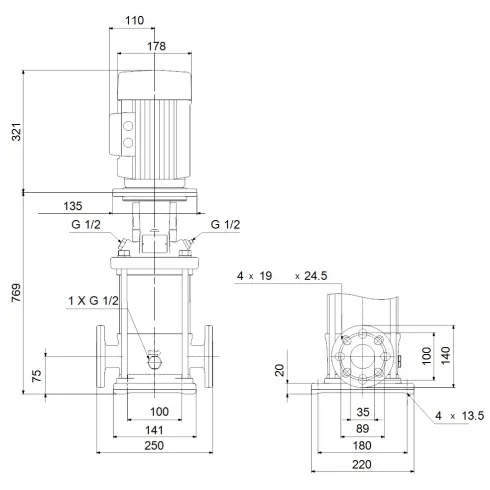 Многоступенчатый вертикальный насос Grundfos CR 3-29 A-FGJ-A-E-HQQE 96513349