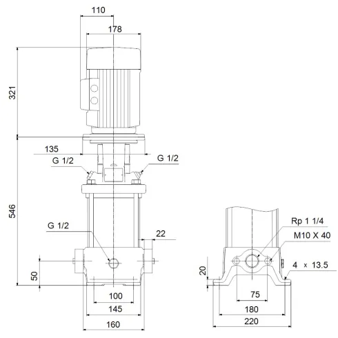Многоступенчатый вертикальный насос Grundfos CR 5-12 A-A-A-E-HQQE 96513363