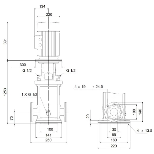 Многоступенчатый вертикальный насос Grundfos CR 5-36 A-FGJ-A-E-HQQE 96513394