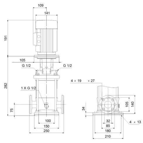 Многоступенчатый вертикальный насос Grundfos CRN 1S-3 A-FGJ-A-E-HQQE 96515899