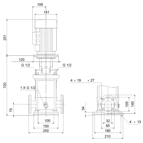 Многоступенчатый вертикальный насос Grundfos CRN 1S-27 A-FGJ-A-E-HQQE 96515923