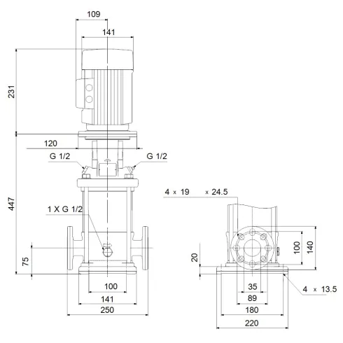 Многоступенчатый вертикальный насос Grundfos CR 1-12 A-FGJ-A-E-HQQE 96516248