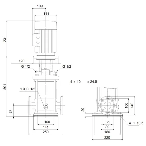 Многоступенчатый вертикальный насос Grundfos CR 1-15 A-FGJ-A-E-HQQE 96516250