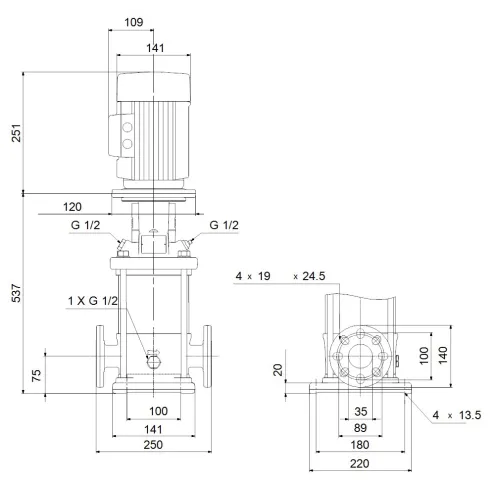 Многоступенчатый вертикальный насос Grundfos CR 1-17 A-FGJ-A-E-HQQE 96516251
