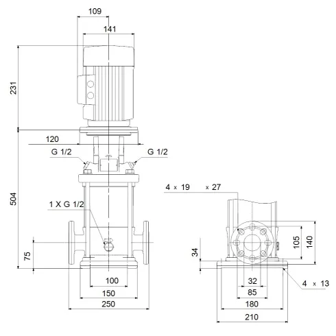 Многоступенчатый вертикальный насос Grundfos CRN 1-15 A-FGJ-A-E-HQQE 96516410