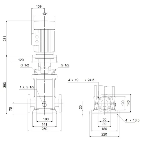 Многоступенчатый вертикальный насос Grundfos CR 3-9 A-FGJ-A-E-HQQE 96516656