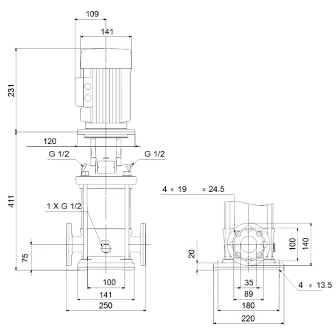 Многоступенчатый вертикальный насос Grundfos CR 3-10 A-FGJ-A-E-HQQE 96516657