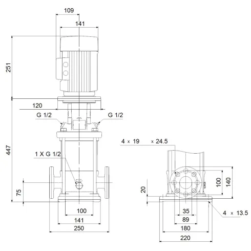 Многоступенчатый вертикальный насос Grundfos CR 3-12 A-FGJ-A-V-HQQV 96516681