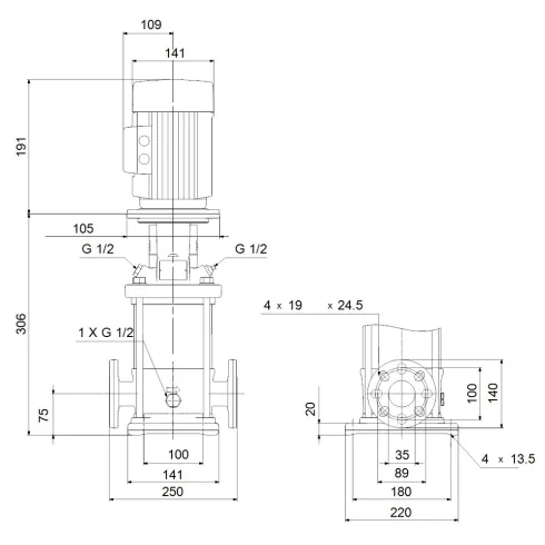 Многоступенчатый вертикальный насос Grundfos CR 5-3 A-FGJ-A-E-HQQE 96517038