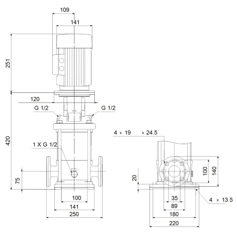 Многоступенчатый вертикальный насос Grundfos CR 5-7 A-FGJ-A-E-HQQE 96517042