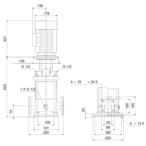 Многоступенчатый вертикальный насос Grundfos CR 3-21 A-FGJ-A-E-HQQE 96533178