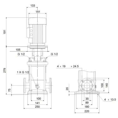 Многоступенчатый вертикальный насос Grundfos CR 1-3 A-FGJ-A-E-HQQE 96537538