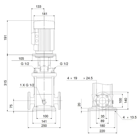 Многоступенчатый вертикальный насос Grundfos CR 3-5 A-FGJ-A-E-HQQE 96537576